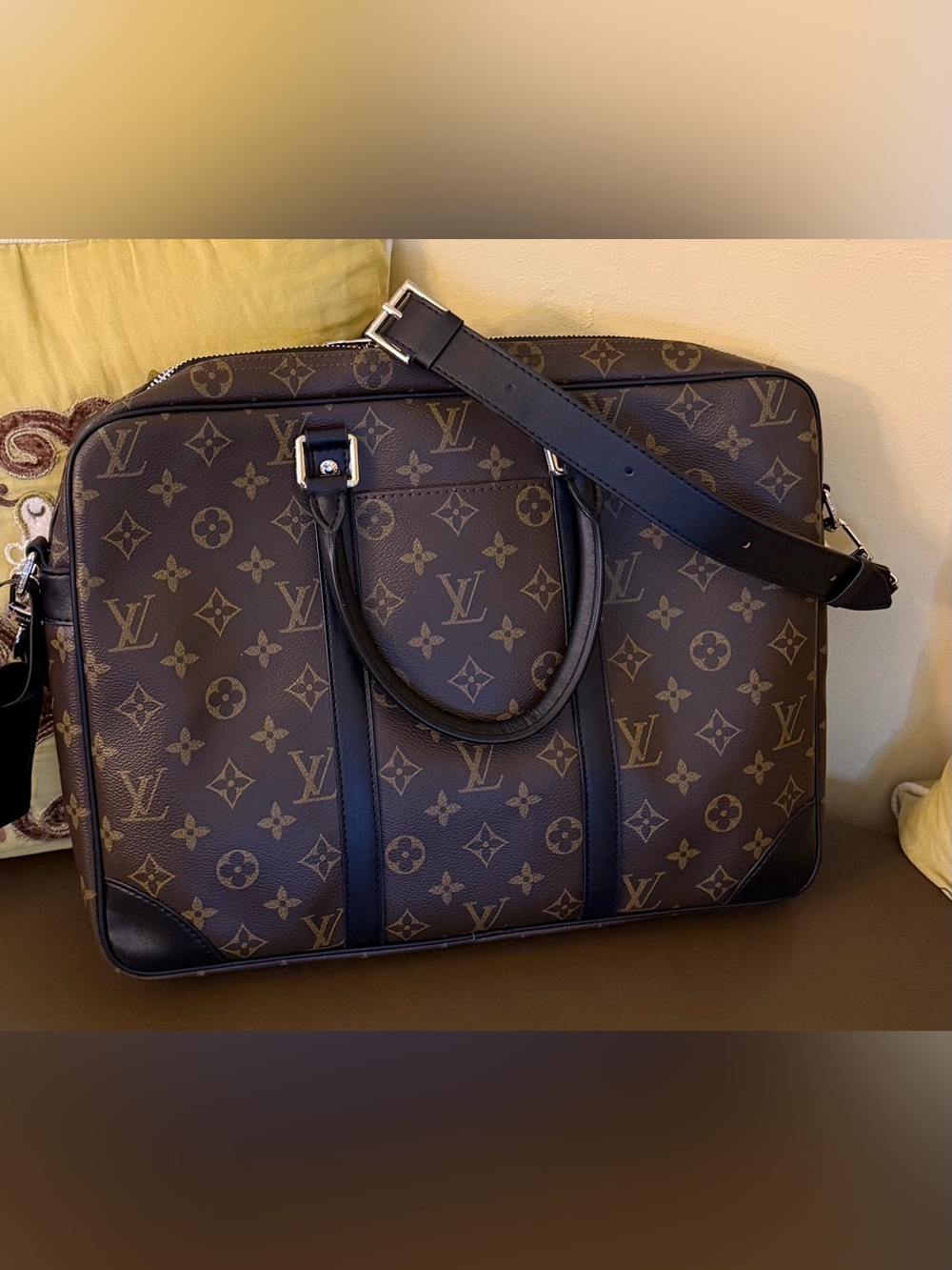 Luxury Brown Monogram Laptop Tote Bag - Picture 3 of 7